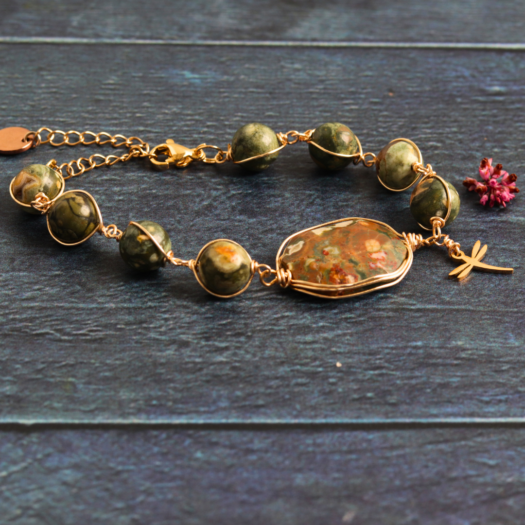 Golden wrapped rainforest jasper