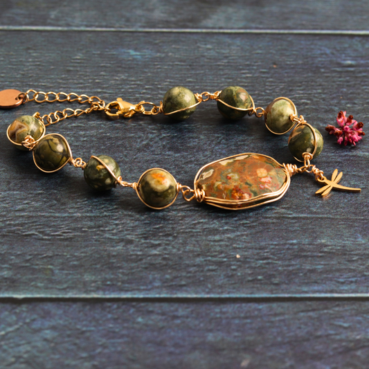 Golden wrapped rainforest jasper