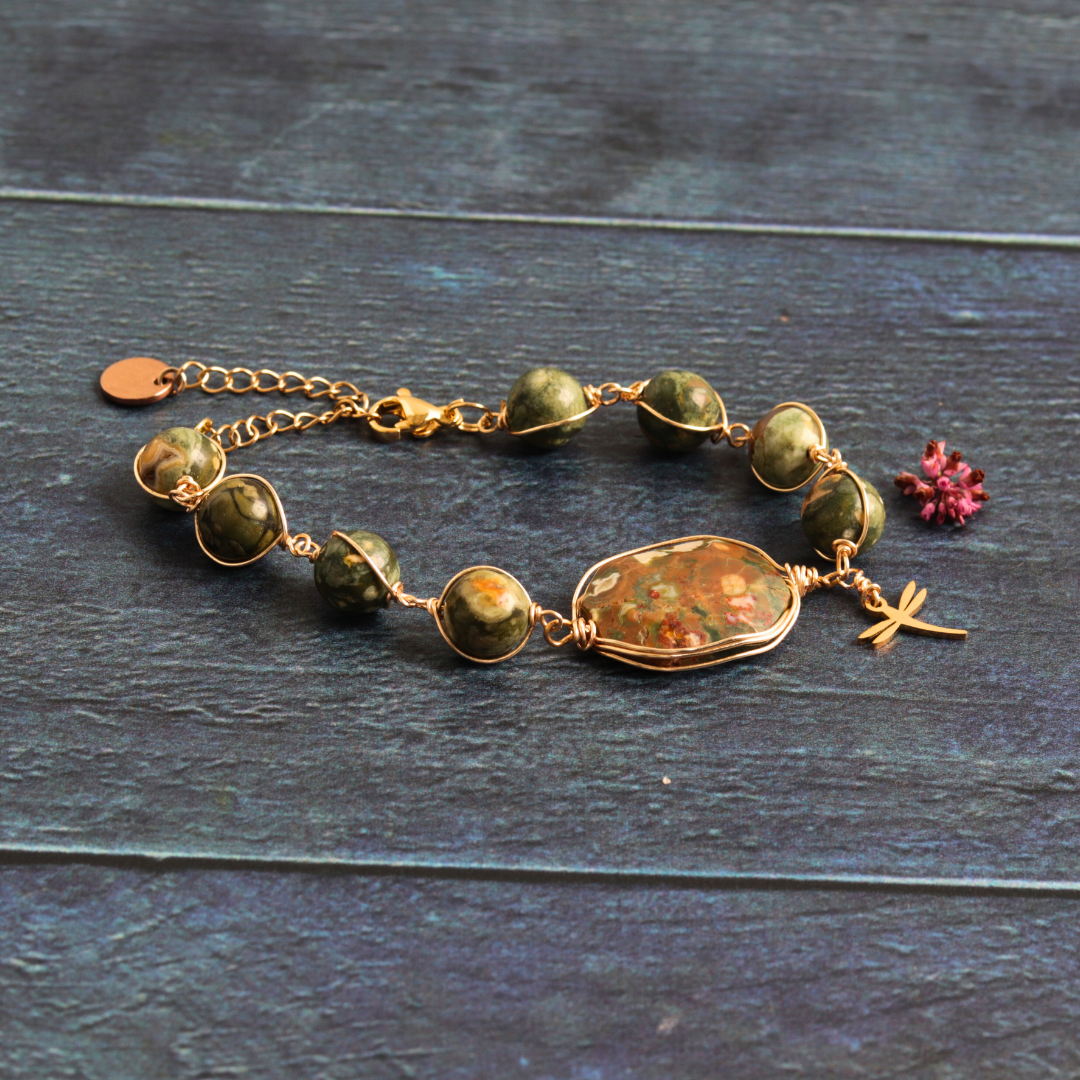 Golden wrapped rainforest jasper