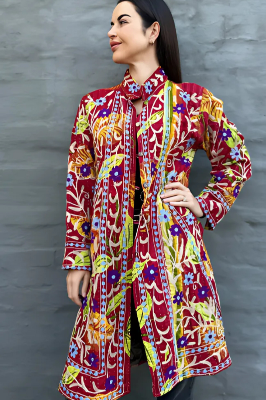 Embroidered kantha in Purple & Ice Daisy
