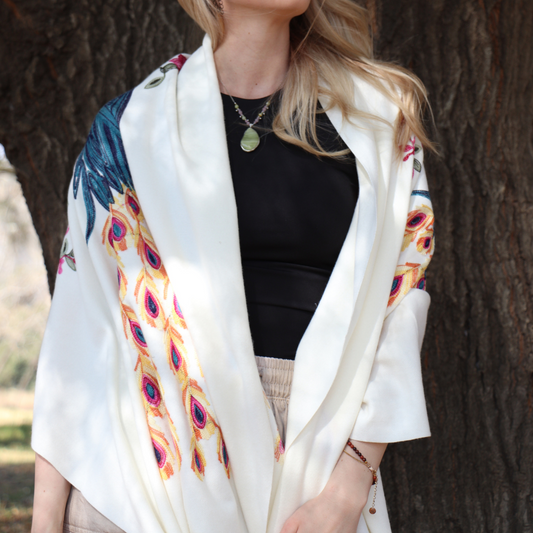 Cashmere Pashmina in Cream Peacock