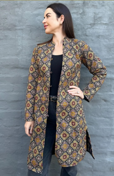 Long Quilted Coat in Moroccan Ebony