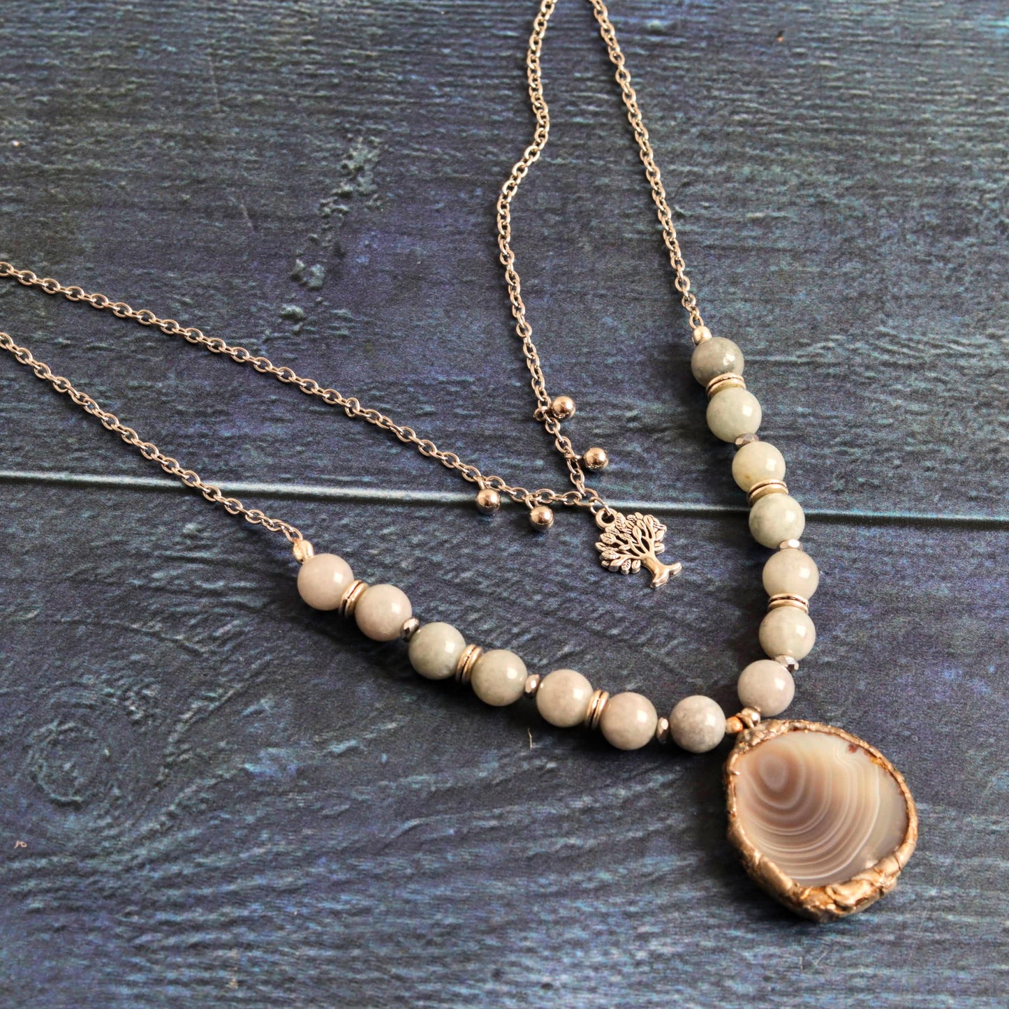 Burmese Jade & Botswana Agate