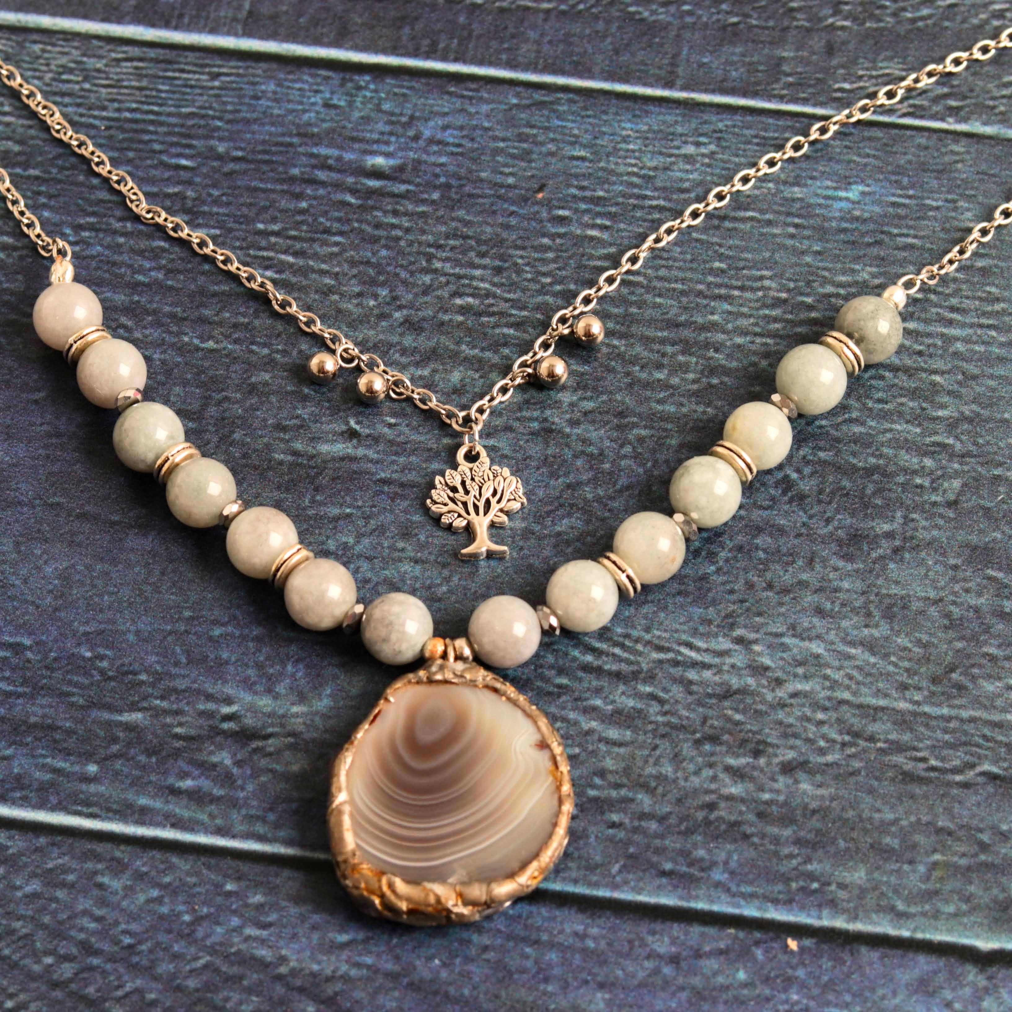 Burmese Jade & Botswana Agate