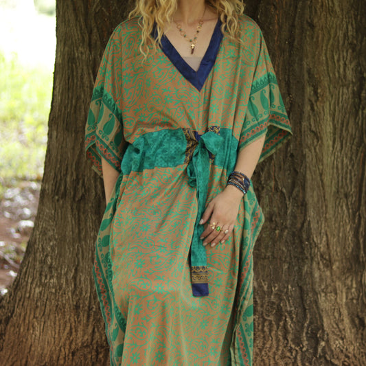 Silk Kaftan in Emerald Tide