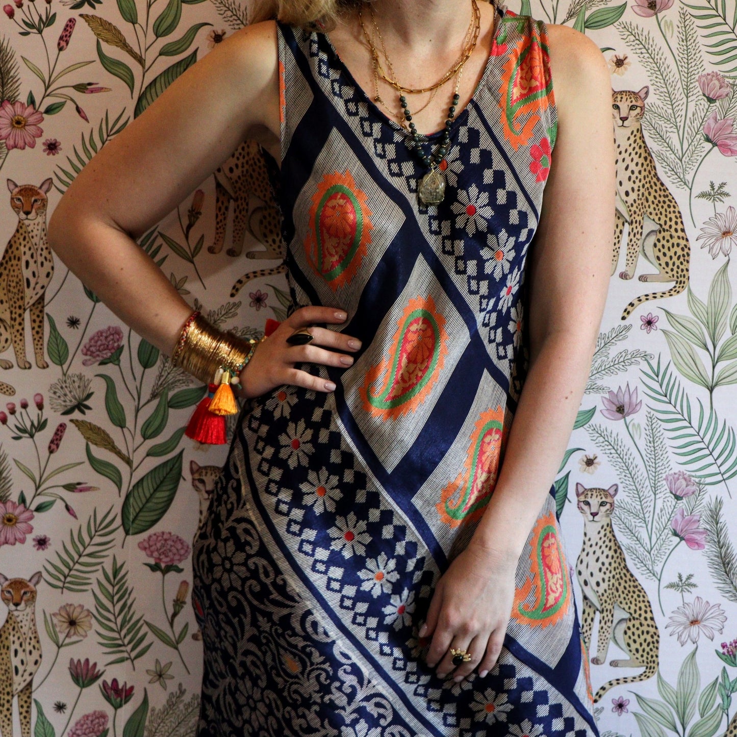 Stella Dress in Blue Geometric