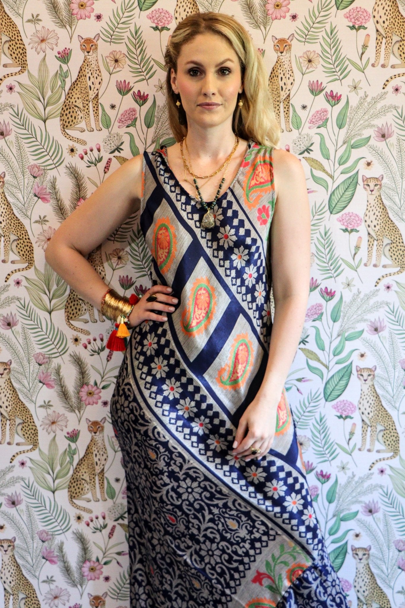 Stella Dress in Blue Geometric