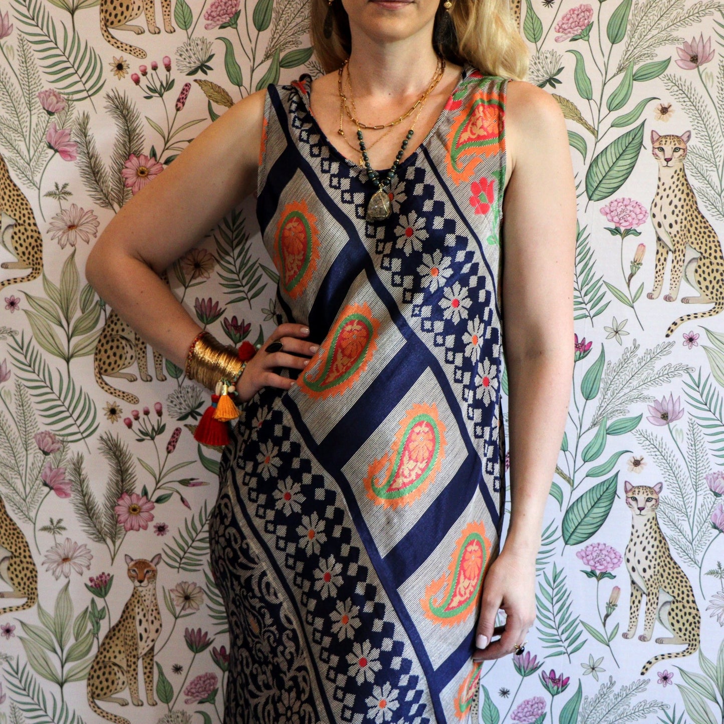 Stella Dress in Blue Geometric