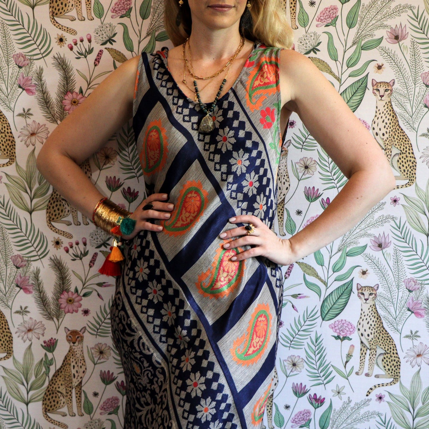 Stella Dress in Blue Geometric