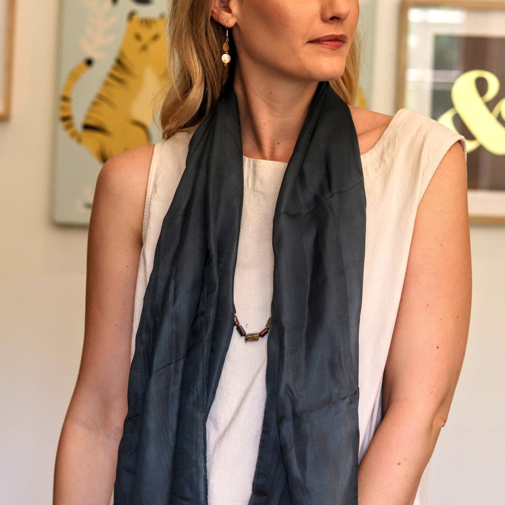 Silk scarf in Granite - Handmade Jewellery - i am boho