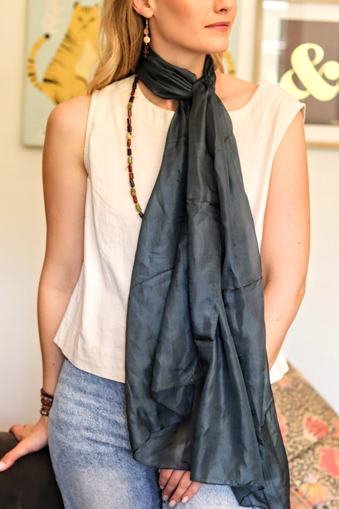 Silk scarf in Granite - Handmade Jewellery - i am boho