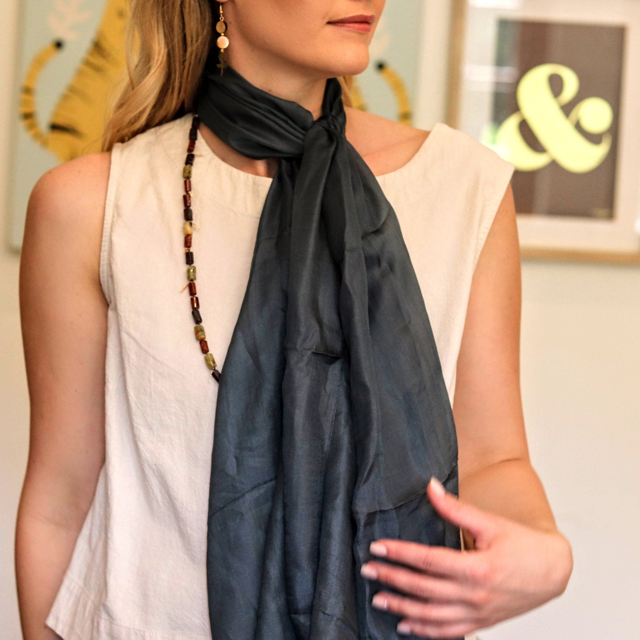 Silk scarf in Granite - Handmade Jewellery - i am boho