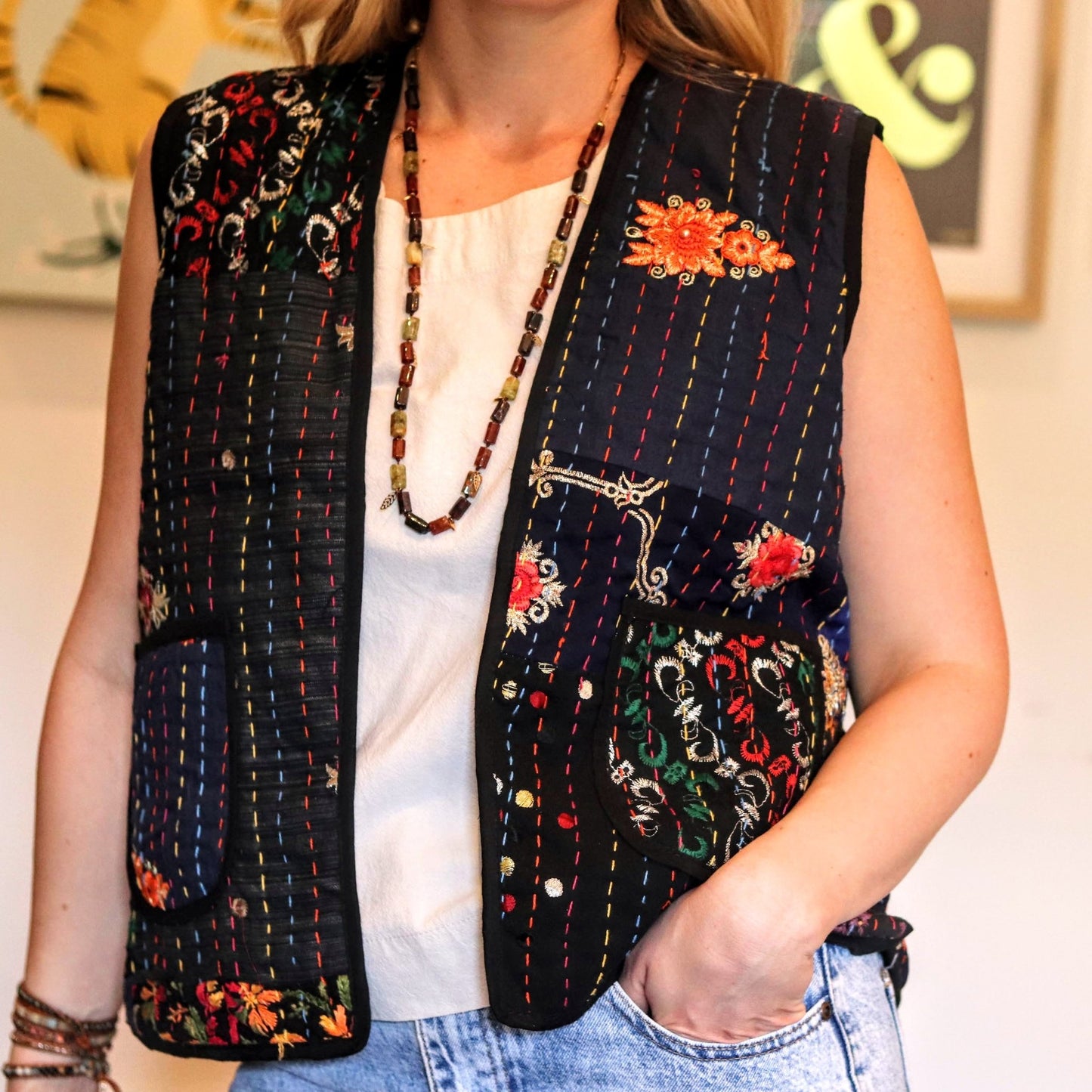 Kantha Waistcoat in Sable - Handmade Jewellery - i am boho