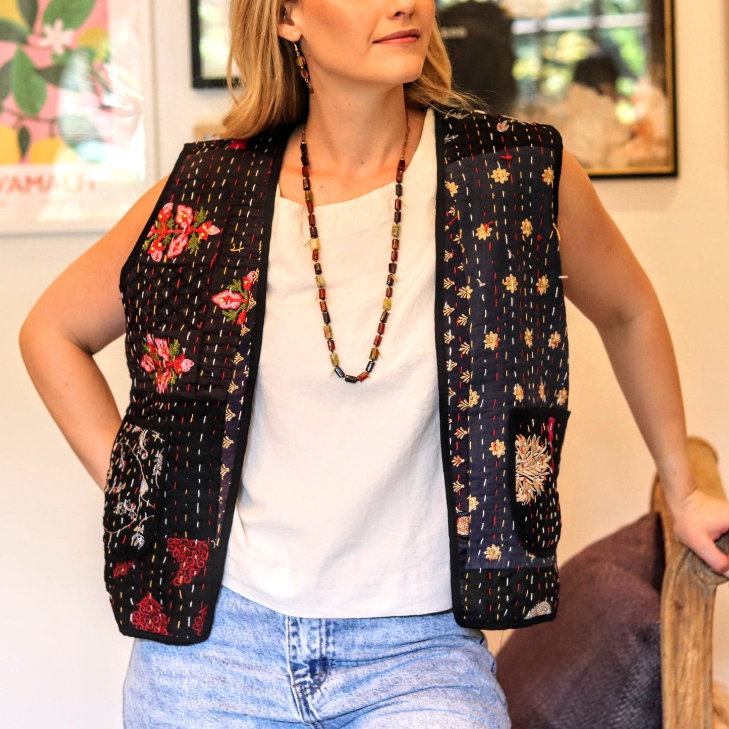 Kantha Waistcoat in Midnight - Handmade Jewellery - i am boho