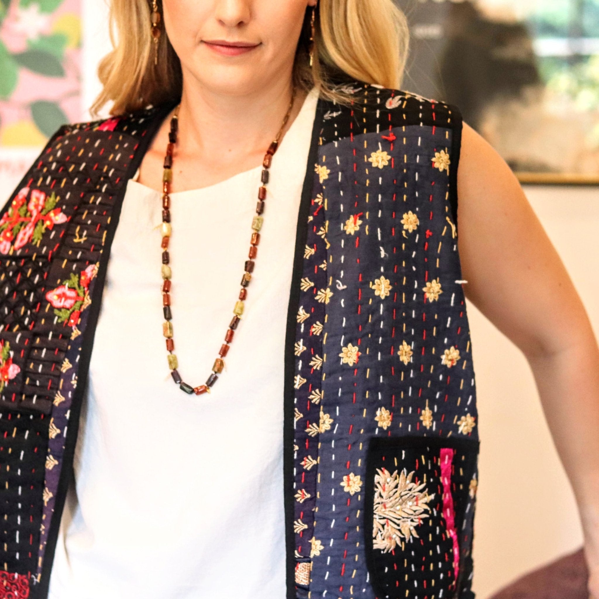 Kantha Waistcoat in Midnight - Handmade Jewellery - i am boho