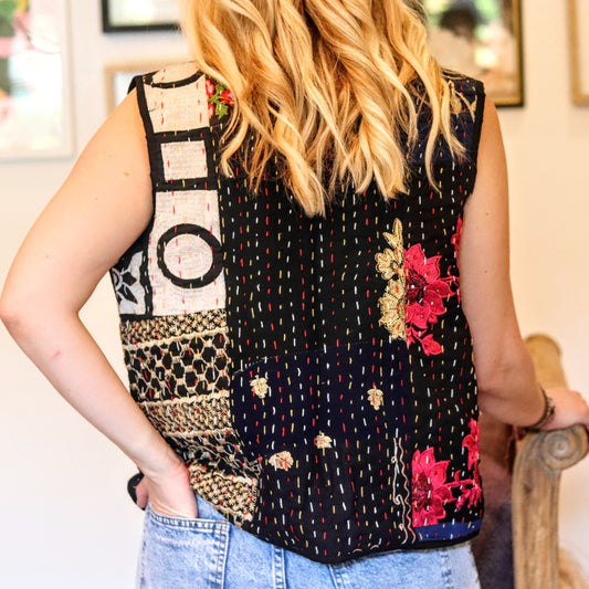 Kantha Waistcoat in Midnight - Handmade Jewellery - i am boho