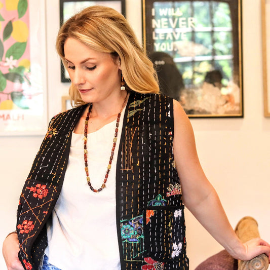 Kantha Waistcoat in Coal - Handmade Jewellery - i am boho