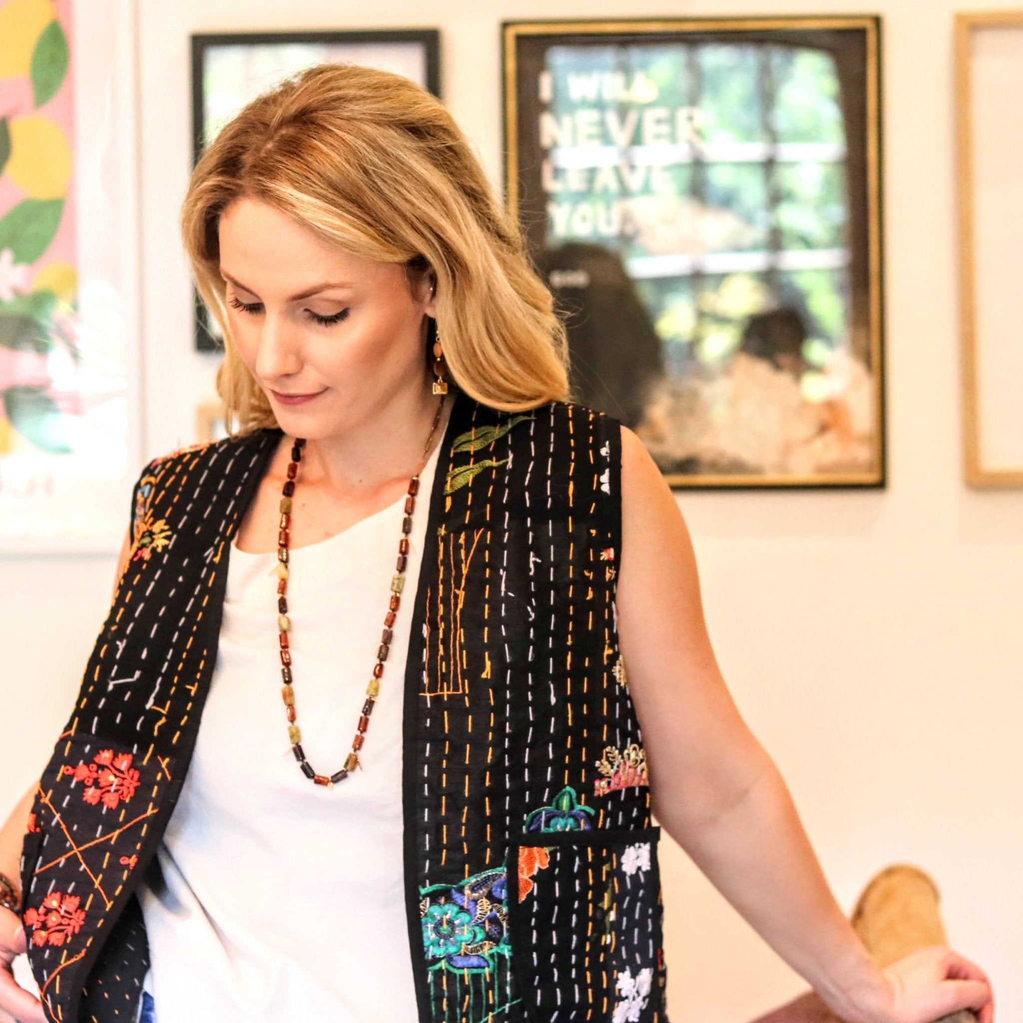 Kantha Waistcoat in Coal - Handmade Jewellery - i am boho