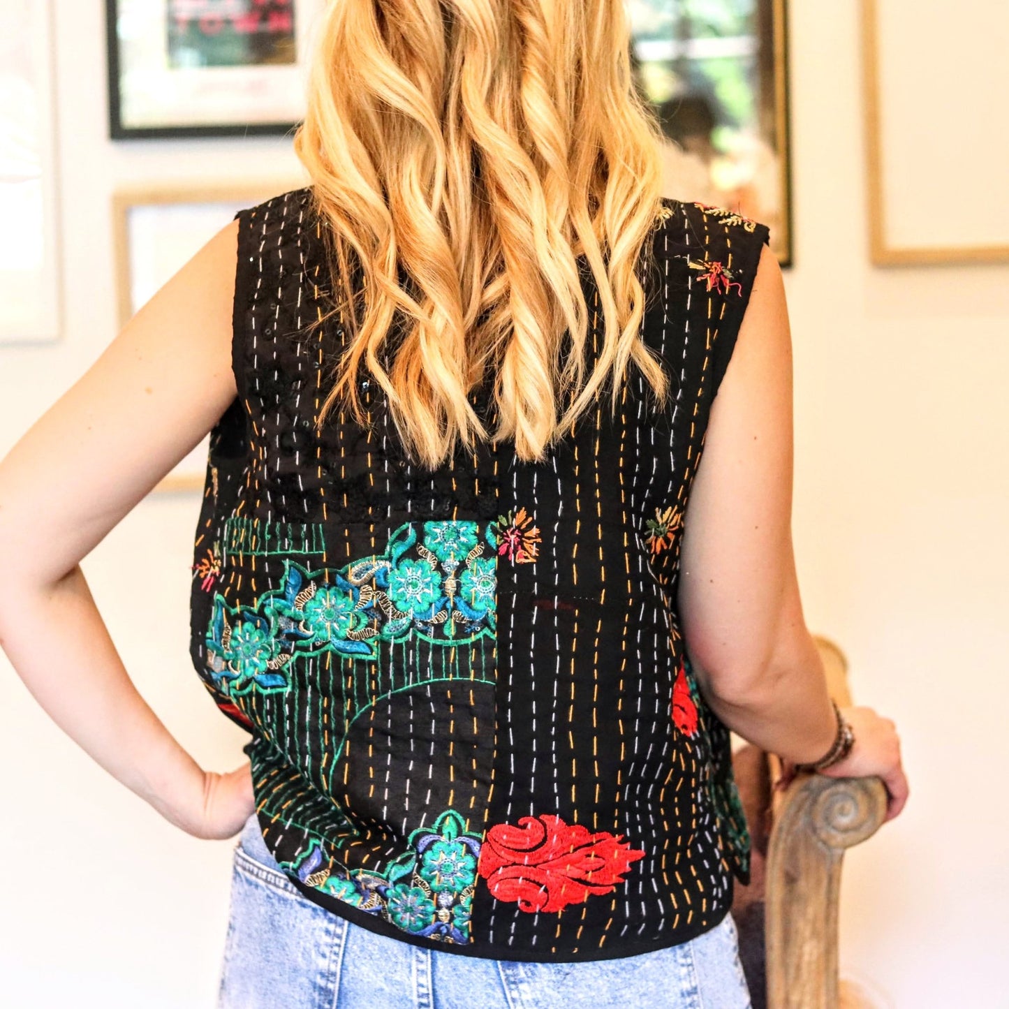 Kantha Waistcoat in Coal - Handmade Jewellery - i am boho