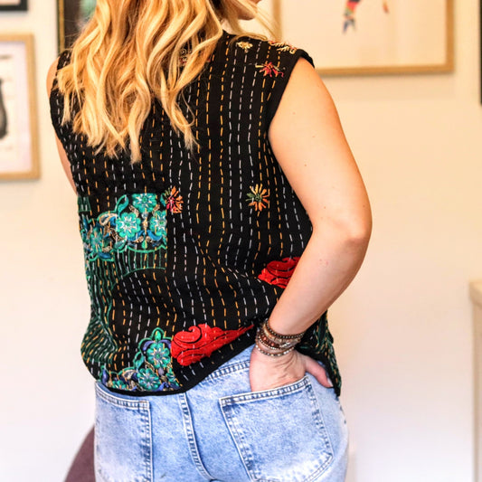 Kantha Waistcoat in Coal - Handmade Jewellery - i am boho