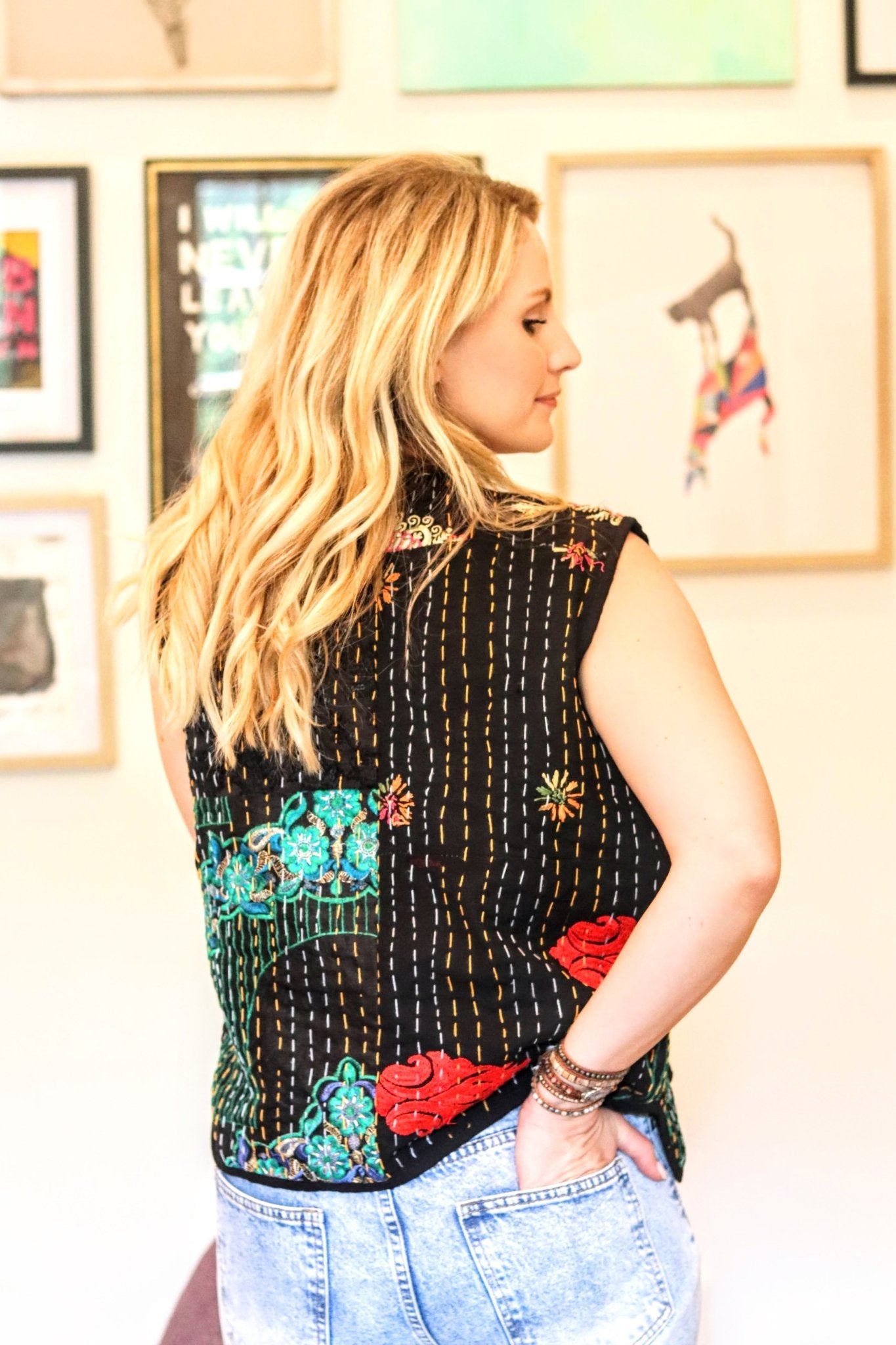 Kantha Waistcoat in Coal - Handmade Jewellery - i am boho