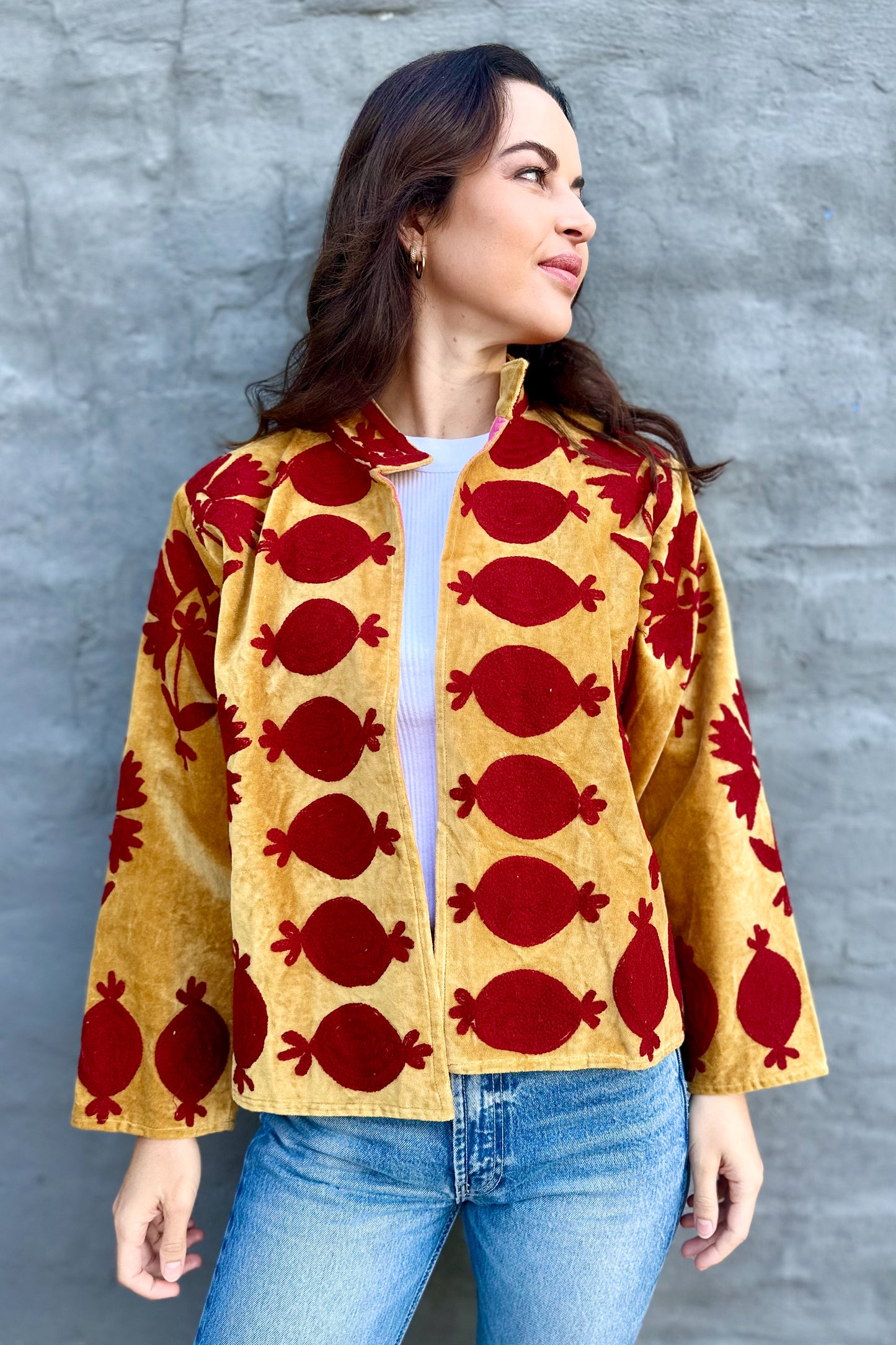 Poppy Velvet Jacket in Golden Ruby