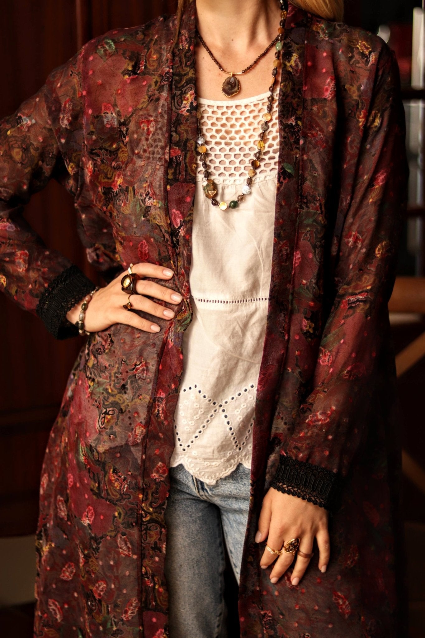 Dark Bloom Kimono - Handmade Jewellery - i am boho