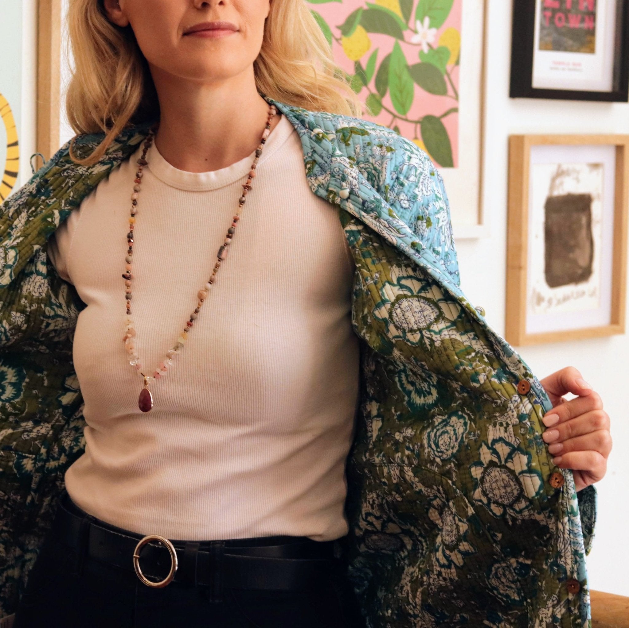Reversible Quilted Coat in Sky Floral - Handmade Jewellery - i am boho