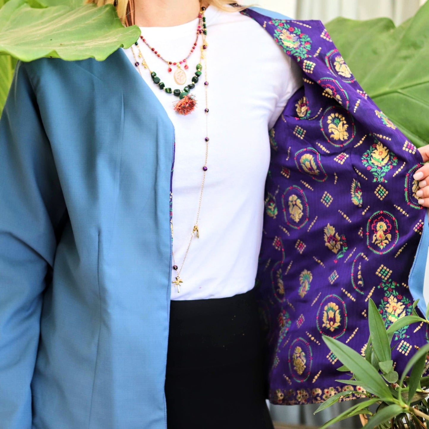 Reversible Jacket in Blue & Brocade