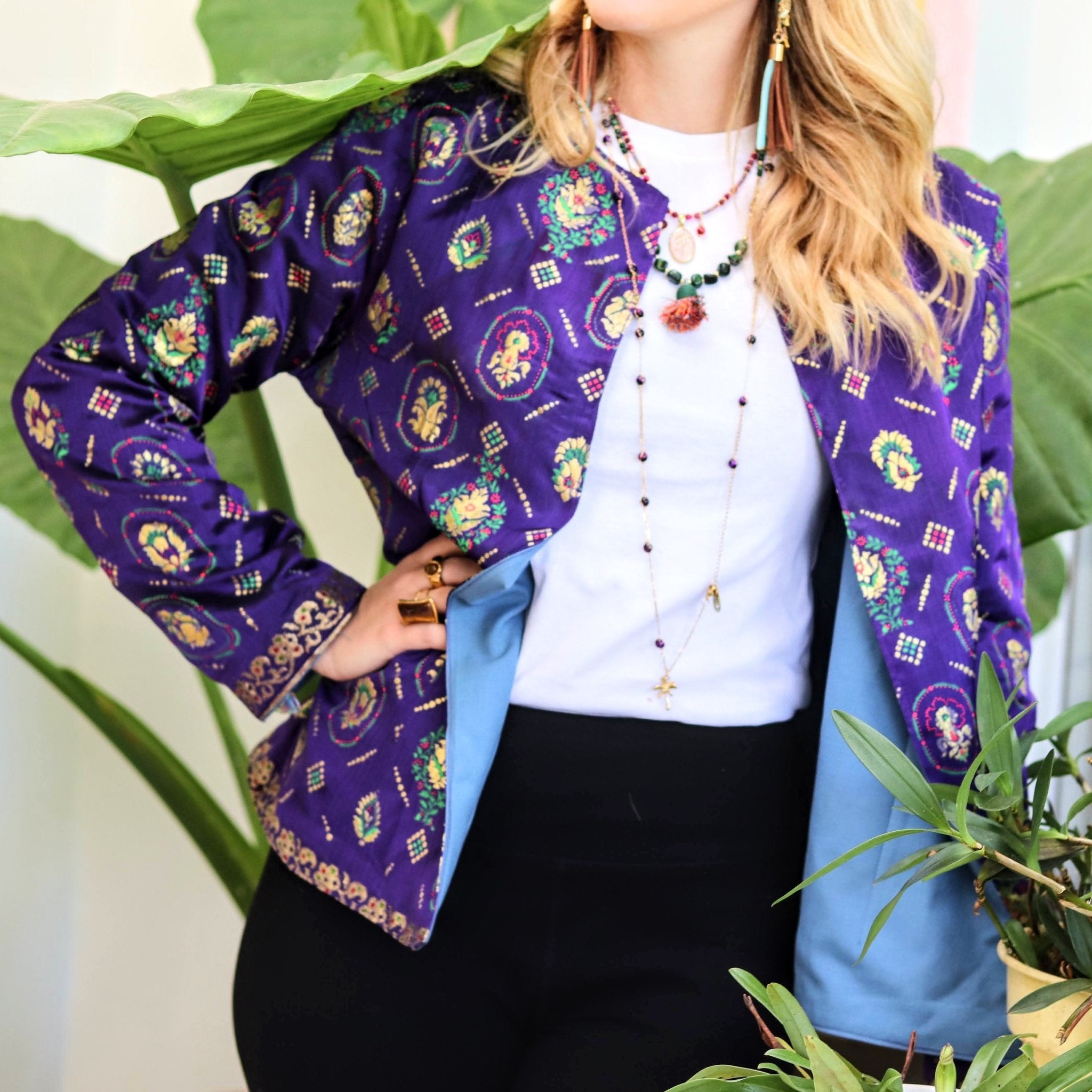 Reversible Jacket in Blue & Brocade