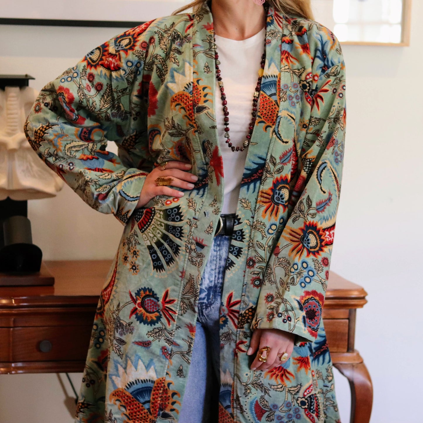 Velvet Kimono In Sage