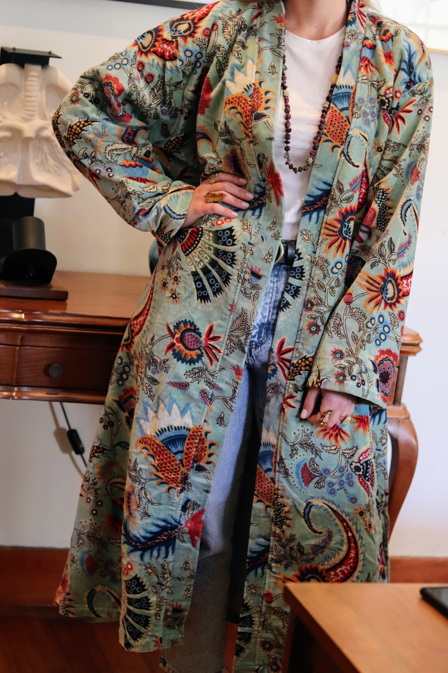 Velvet Kimono In Sage