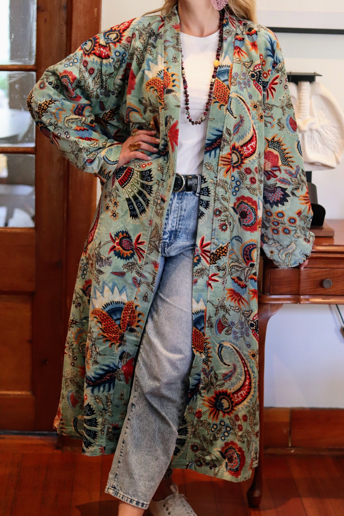 Velvet Kimono In Sage