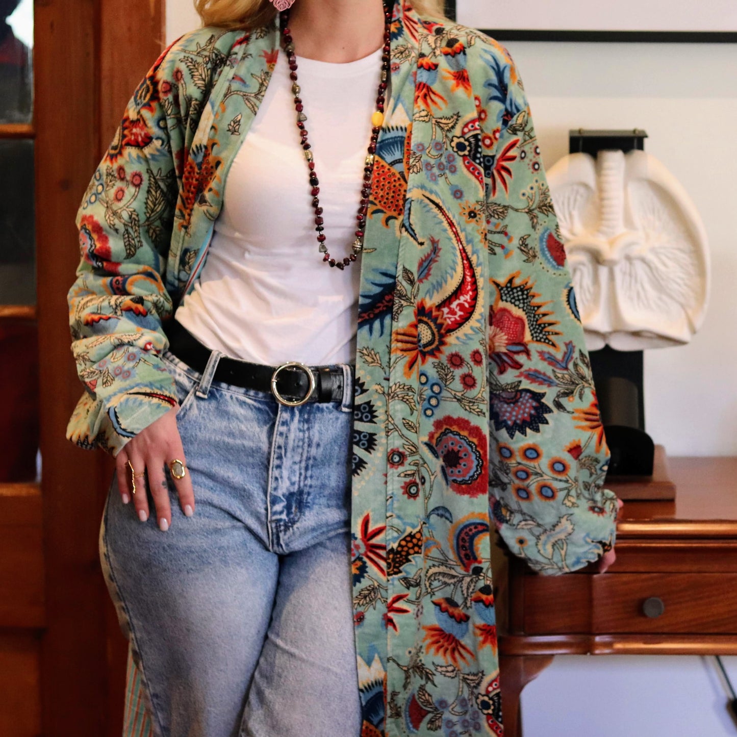 Velvet Kimono In Sage
