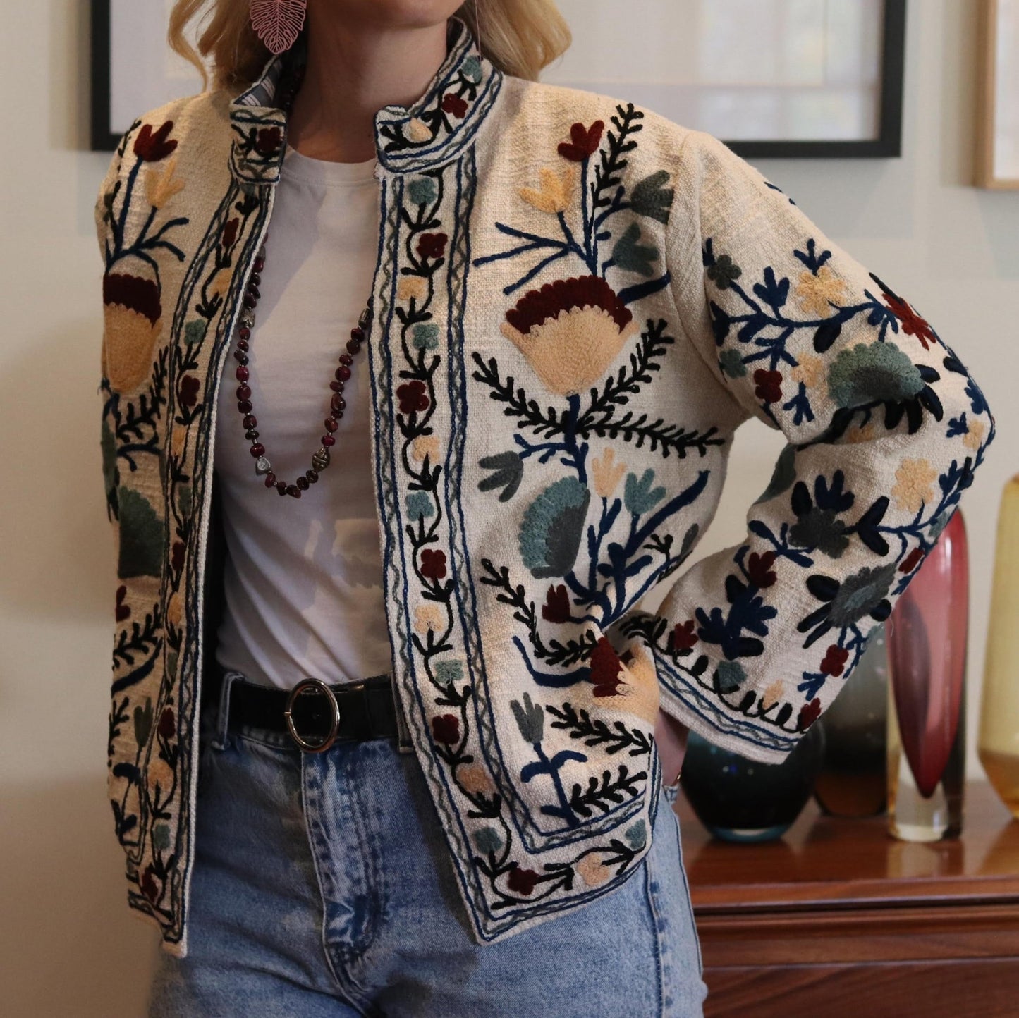 Cotton Suzani Jacket In Cool Ice