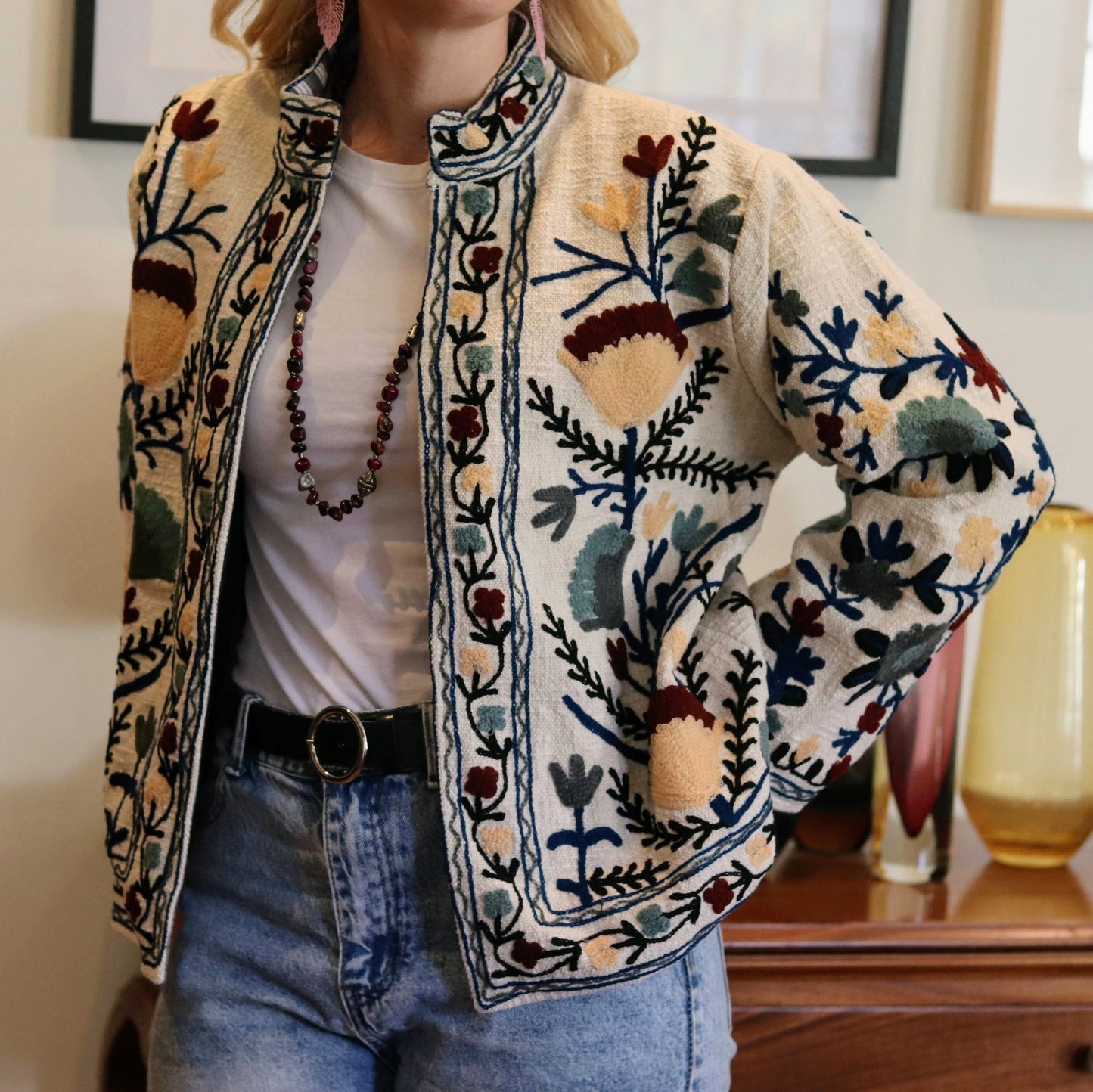 Cotton Suzani Jacket In Cool Ice