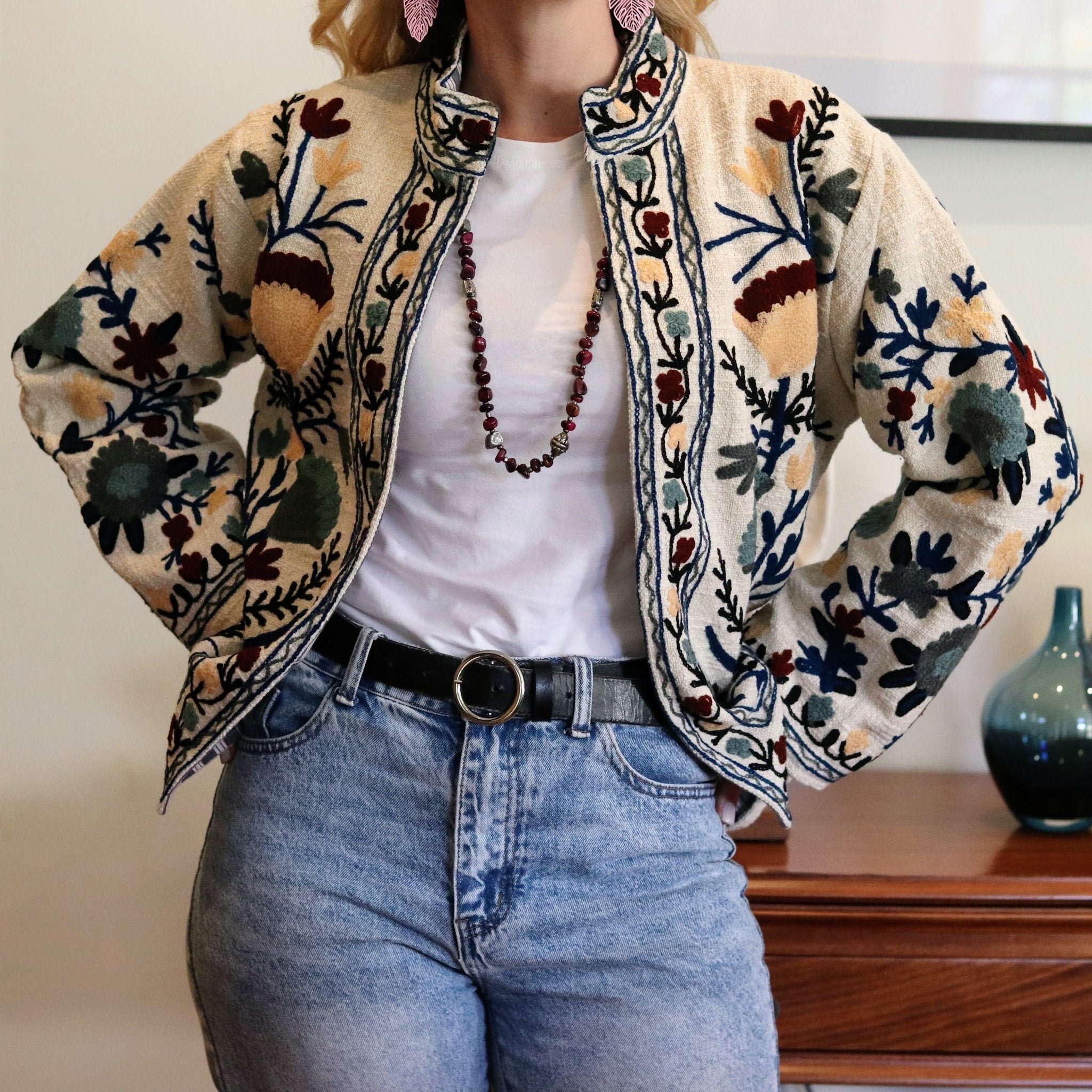 Cotton Suzani Jacket In Cool Ice