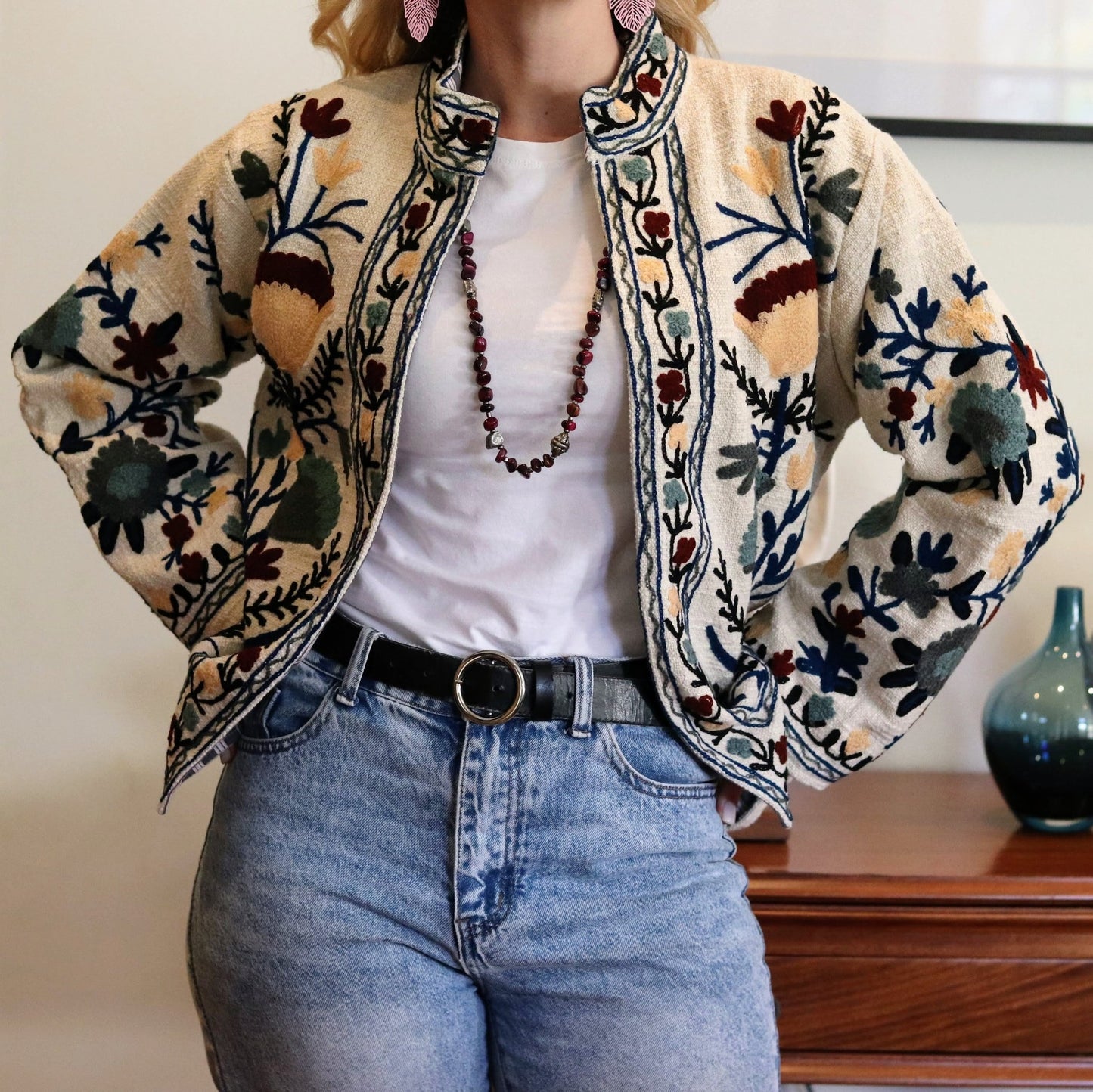 Cotton Suzani Jacket In Cool Ice