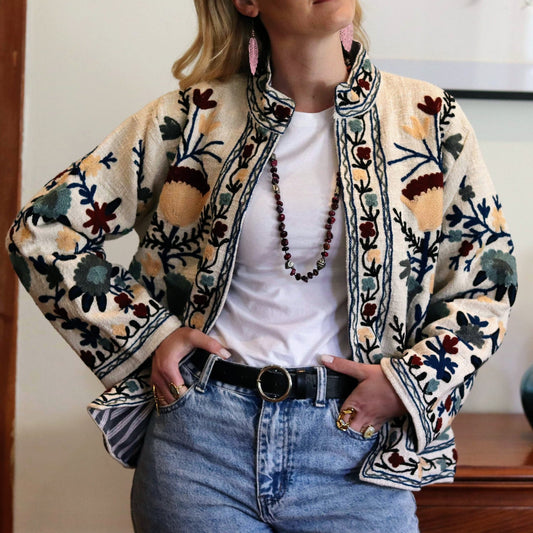 Cotton Suzani Jacket In Cool Ice - Handmade Jewellery - i am boho