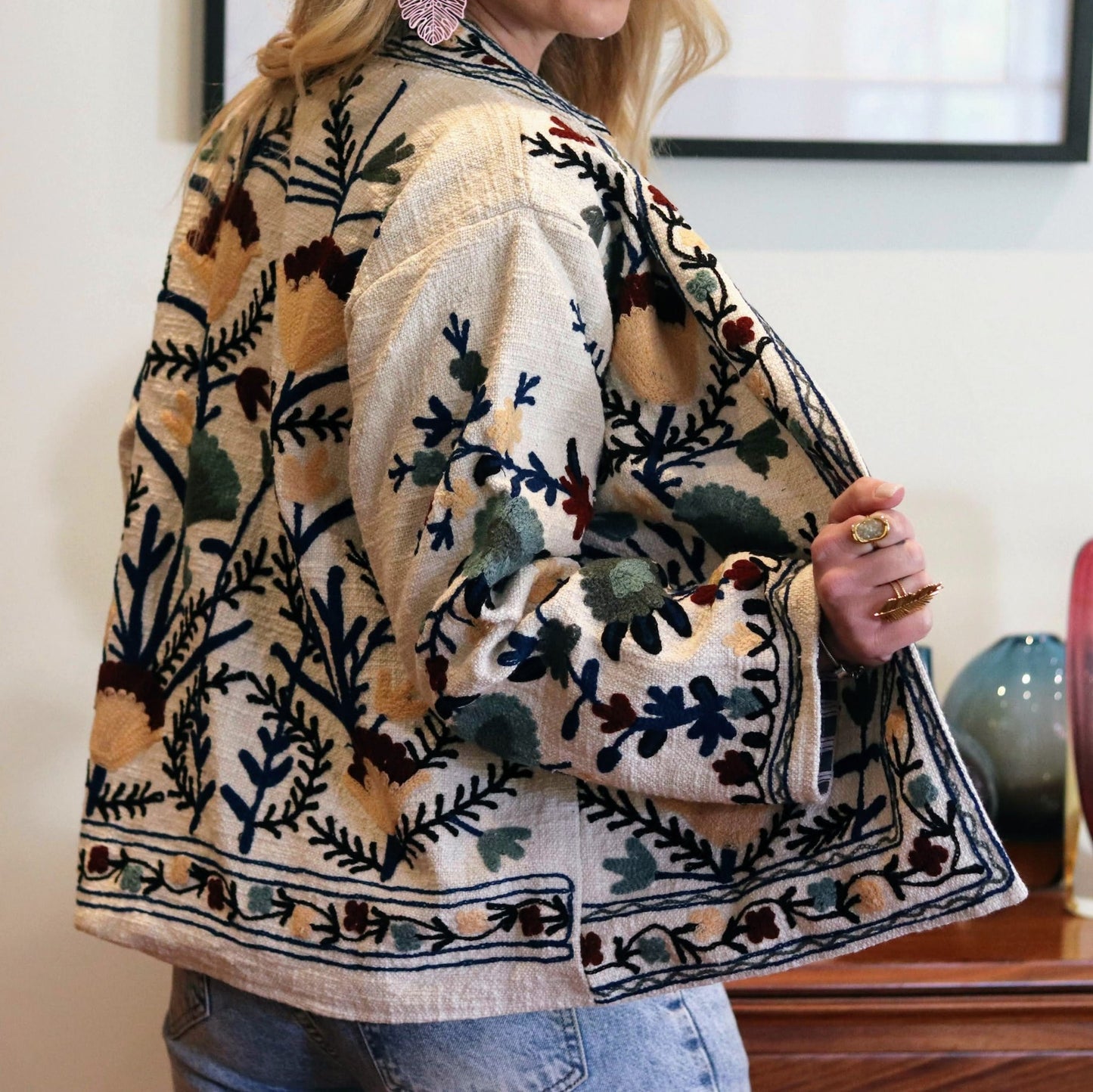 Cotton Suzani Jacket In Cool Ice