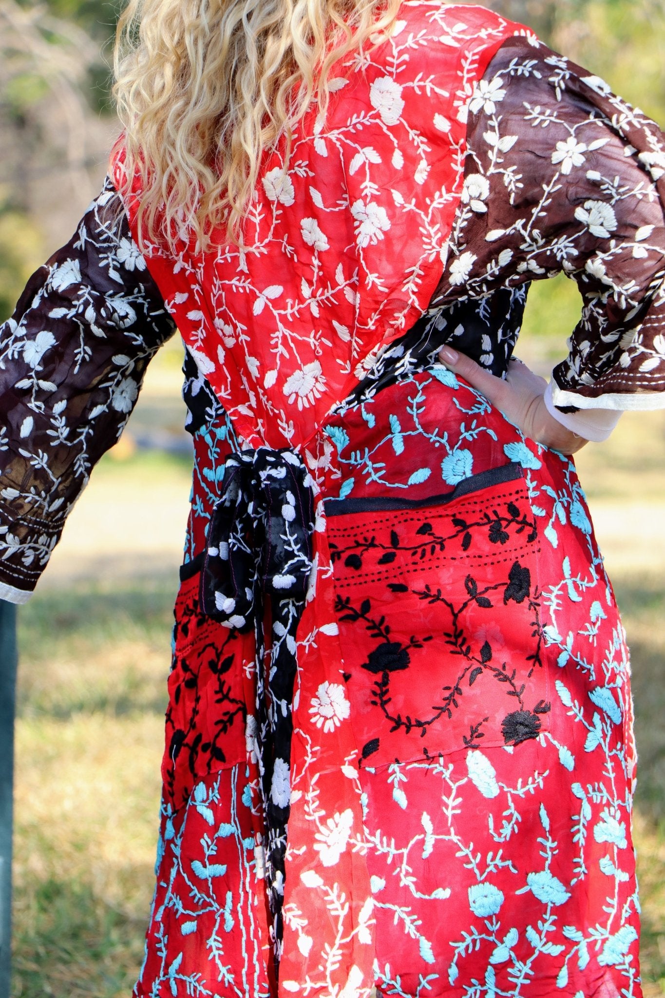 Phulkari Kimono in Teal & Crimson