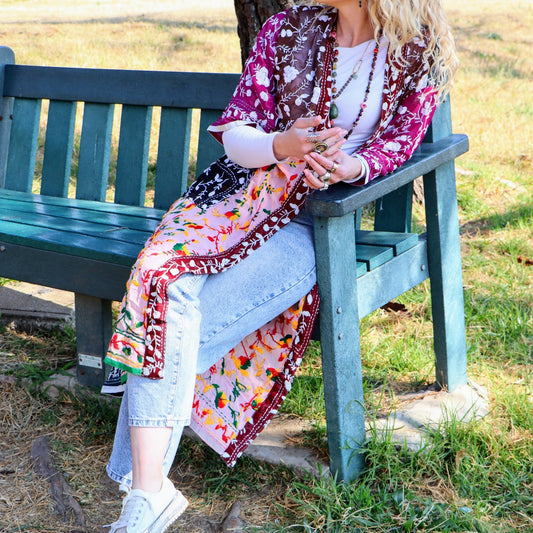 Phulkari Kimono in Magenta & Blush- Handmade Jewellery - i am boho