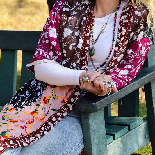 Phulkari Kimono in Magenta & Blush- Handmade Jewellery - i am boho