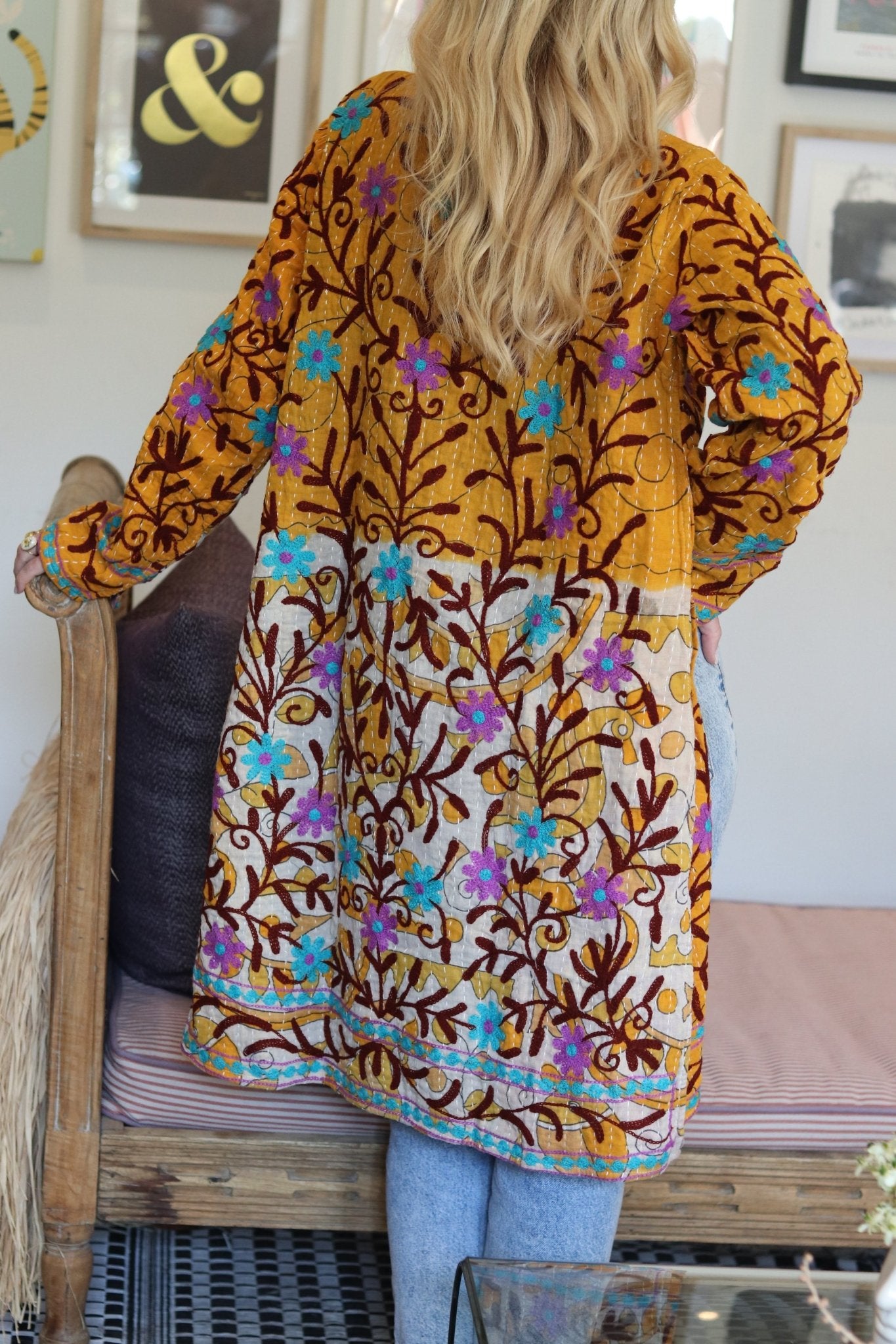 Embroidered Kantha Jacket In Orange Blossom