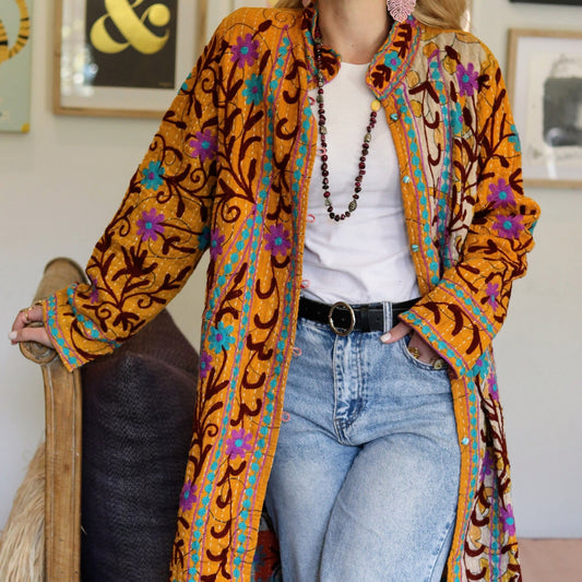 Embroidered Kantha Jacket In Orange Blossom - Handmade Jewellery - i am boho