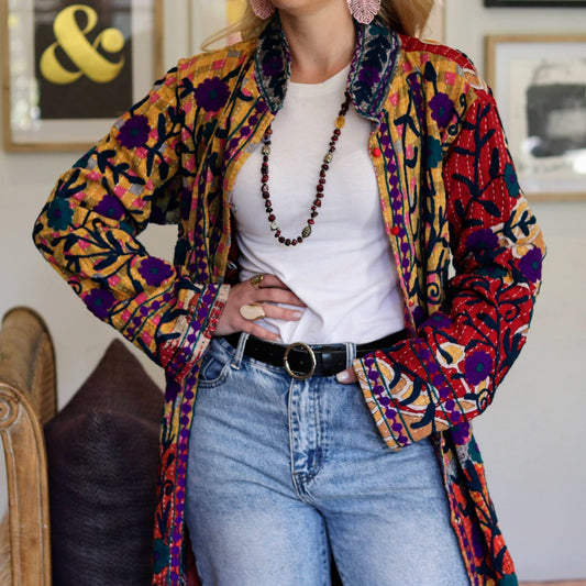 Embroidered Kantha Jacket In Rose & Sun - Handmade Jewellery - i am boho