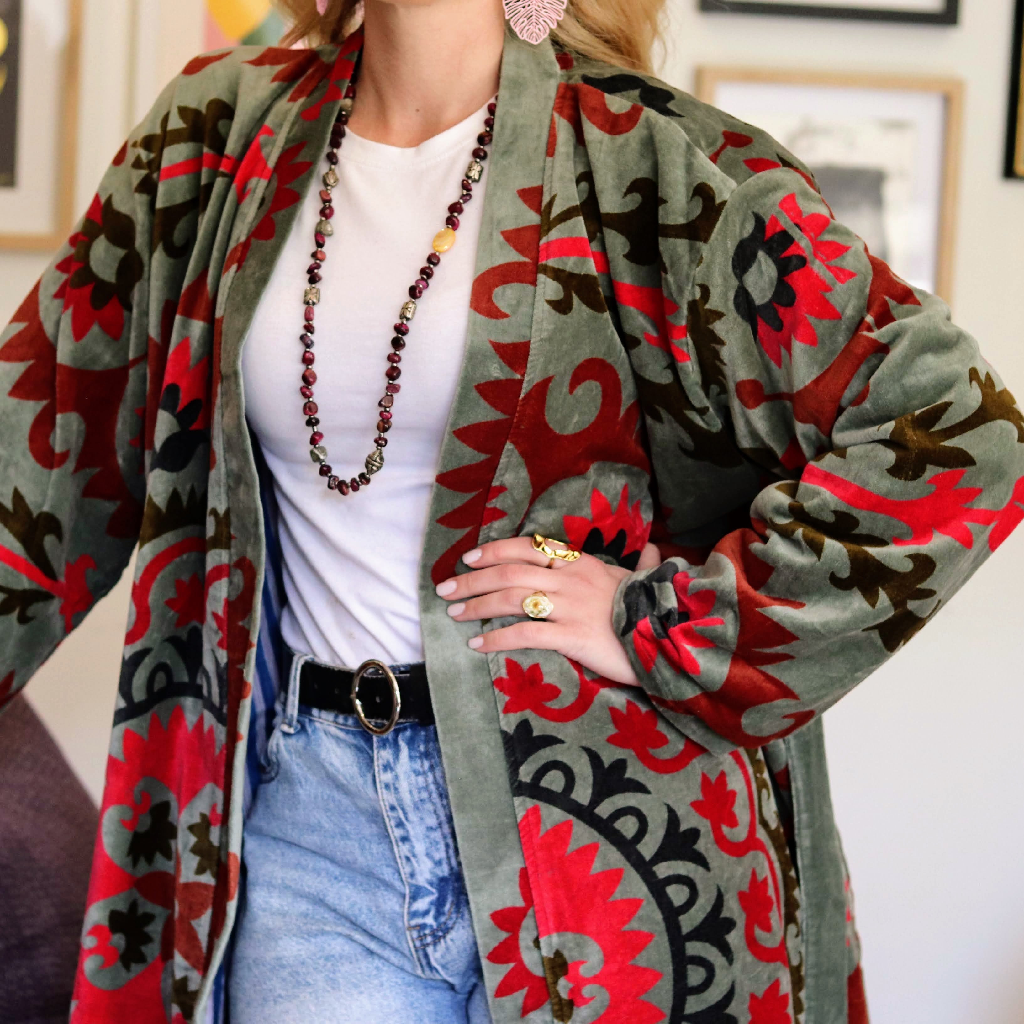 Velvet Kimono In Emerald