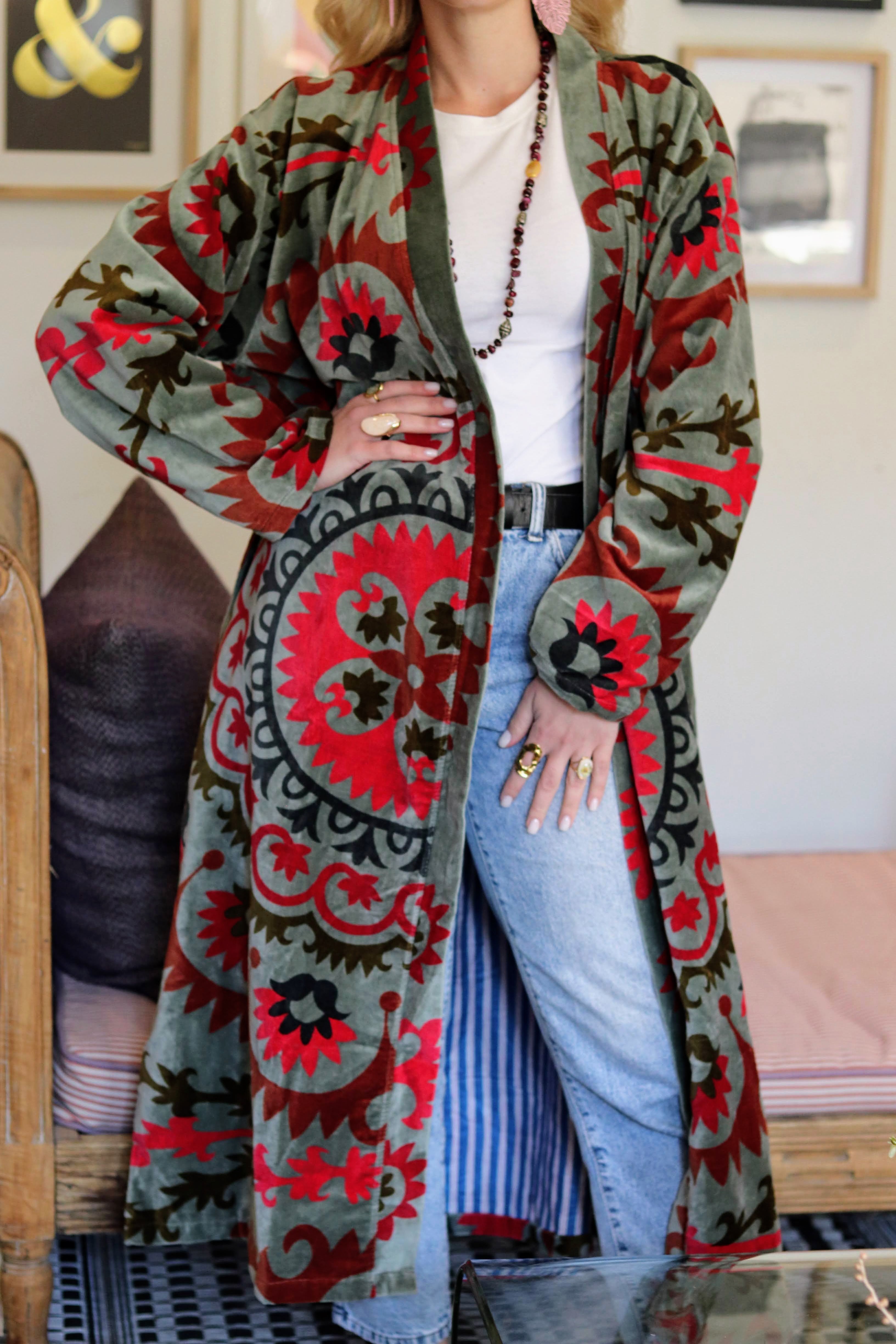 Velvet Kimono In Emerald