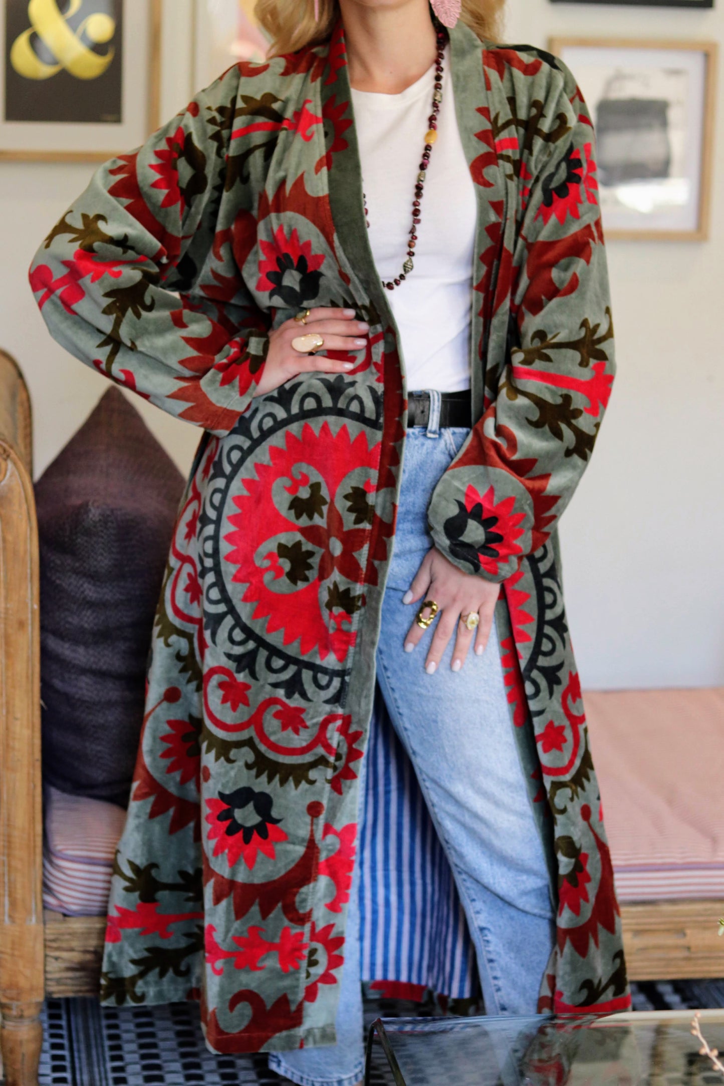 Velvet Kimono In Emerald