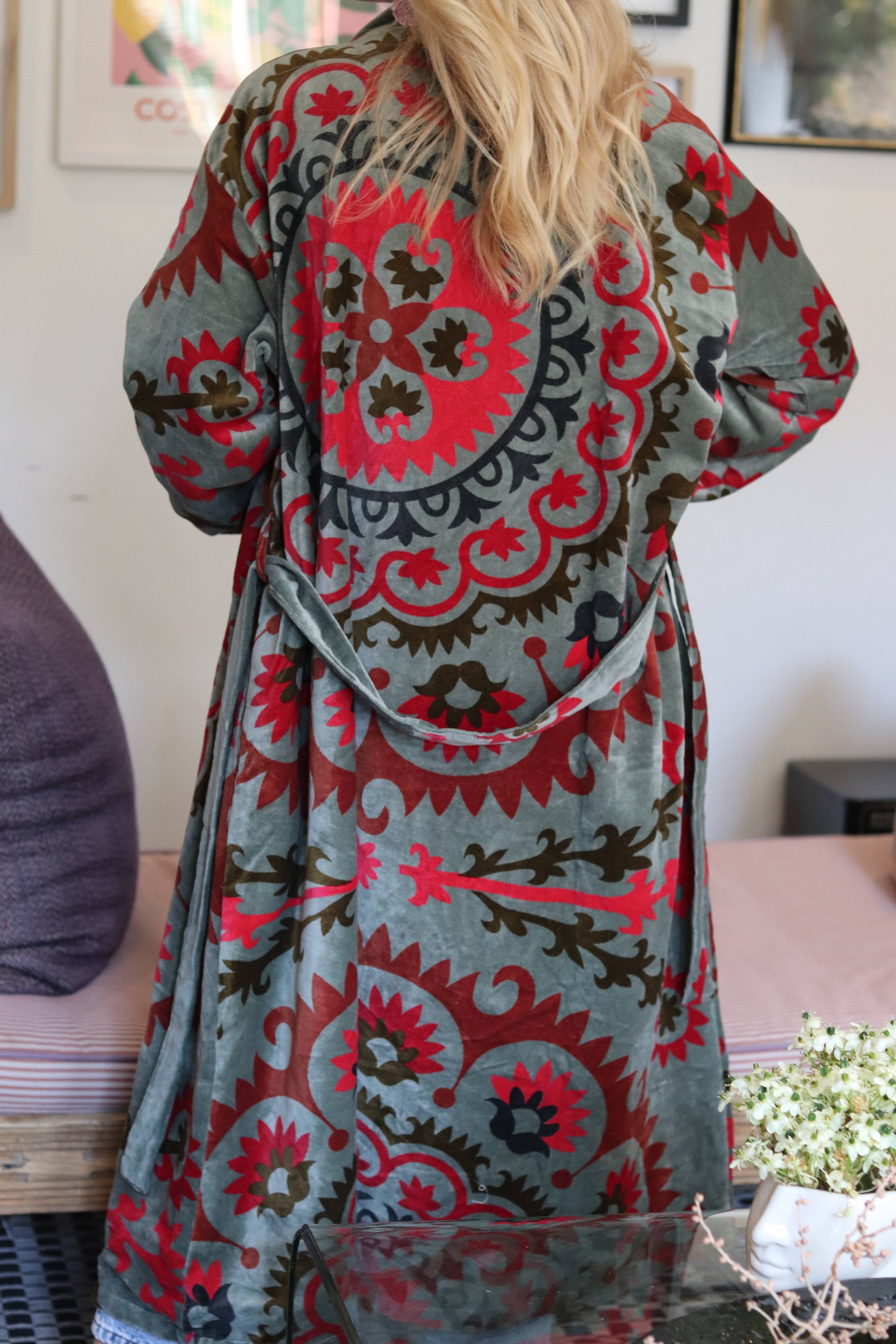 Velvet Kimono In Emerald